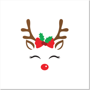 Cute Christmas Reindeer Face Posters and Art